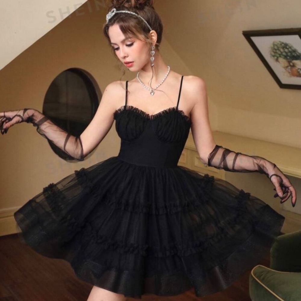 Black Ruffle Frill Cami Dress
